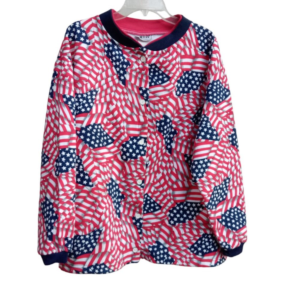 Alice Designs vintage patriotic USA flag fleece jacket sz L